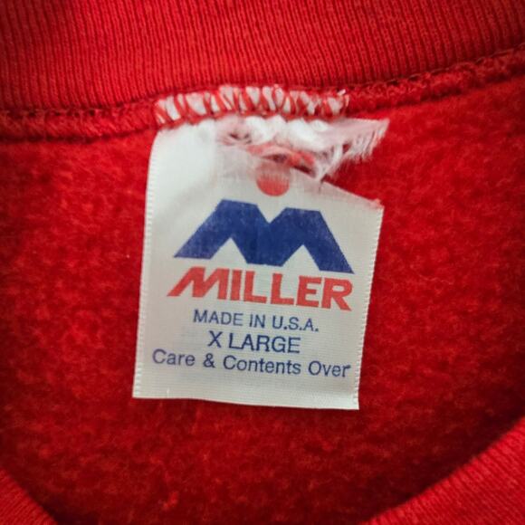 Vintage 90s Miller Sweatshirt XL Joy Teddy Bear Christmas USA Made Mockneck Red - Picture 10 of 11